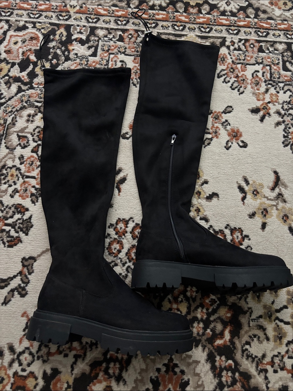 NEW Over-the-Knee Black Faux Suede Platform Boots - Women's